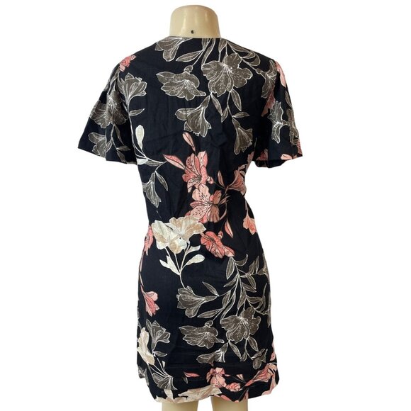 Original Nicole Miller Black Short Sleeve Shirt Dress with Floral Pattern Sz M - Picture 3 of 6